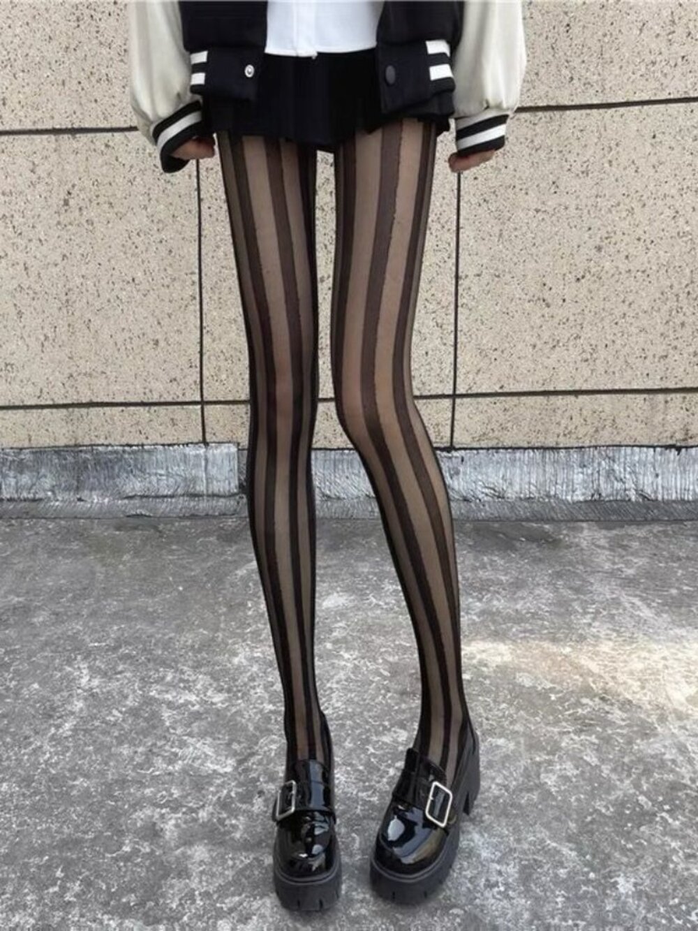 Women's Vertical Stripes Sheer Black Tights Pantyhose Stockings